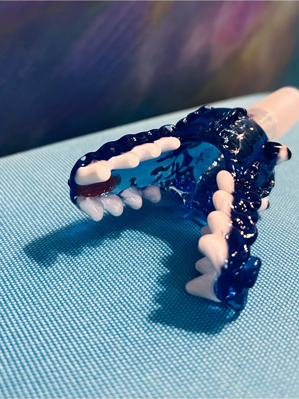 Blue Glass Reptile Feeding Tongs Head - Blue and White